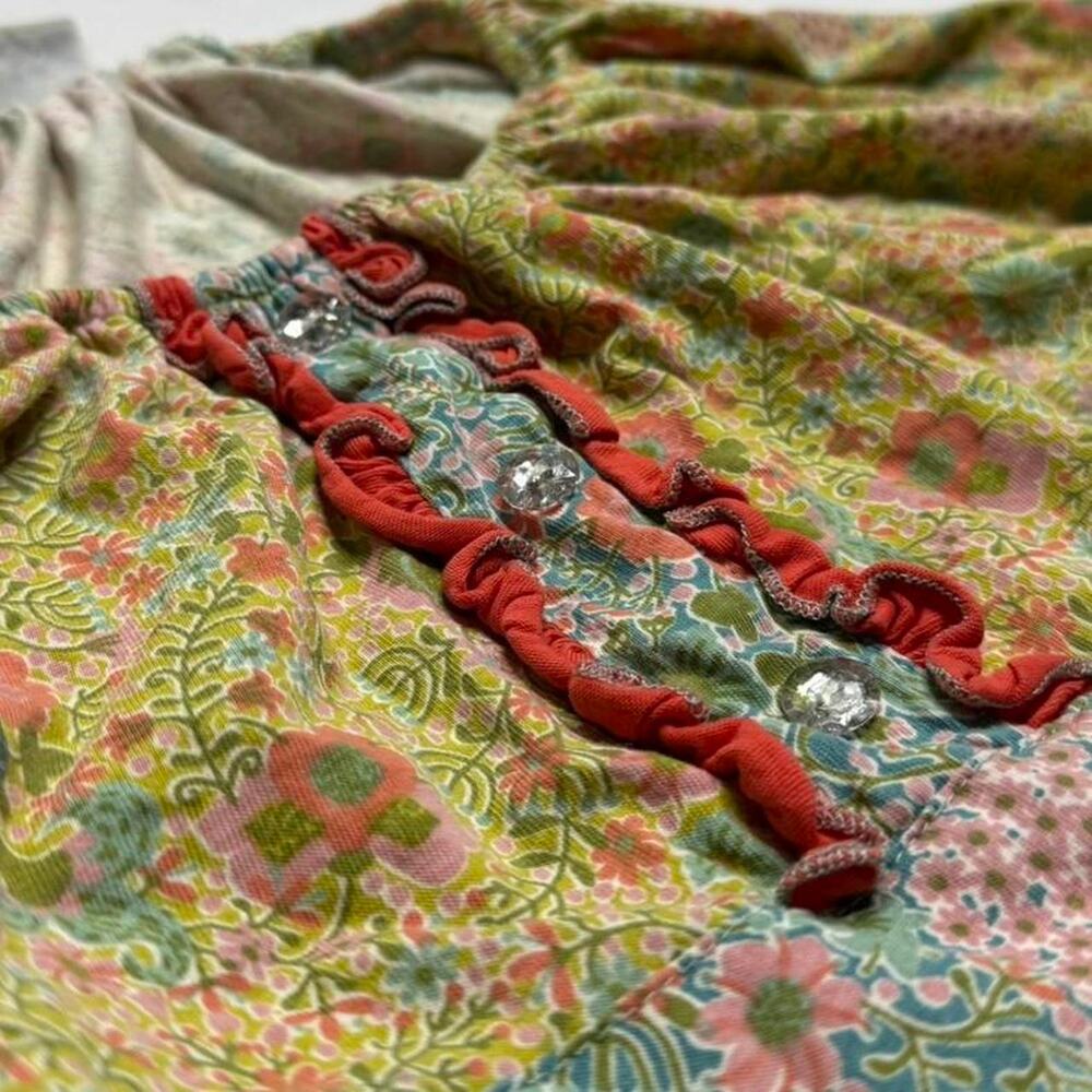 Flirt & Flitter yellow floral babydoll Indie Boho Cottage top ruffles size XS - Picture 4 of 7
